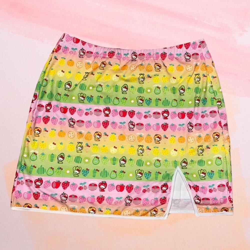 Rainbow Fruit Summer Hello Kitty Mini Skirt Size Large